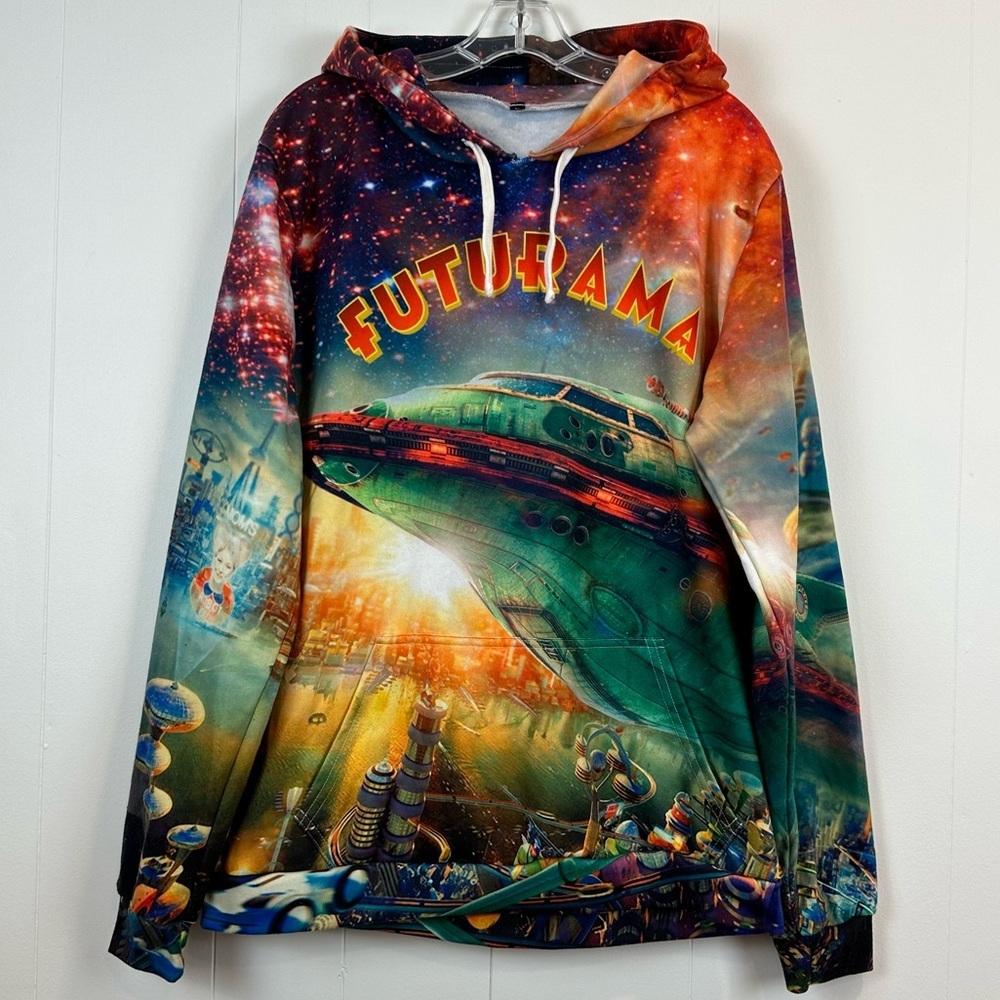 Futurama City All Over Print Hoodie Made in USA Size L ๐ฅ - Picture 3 of 10